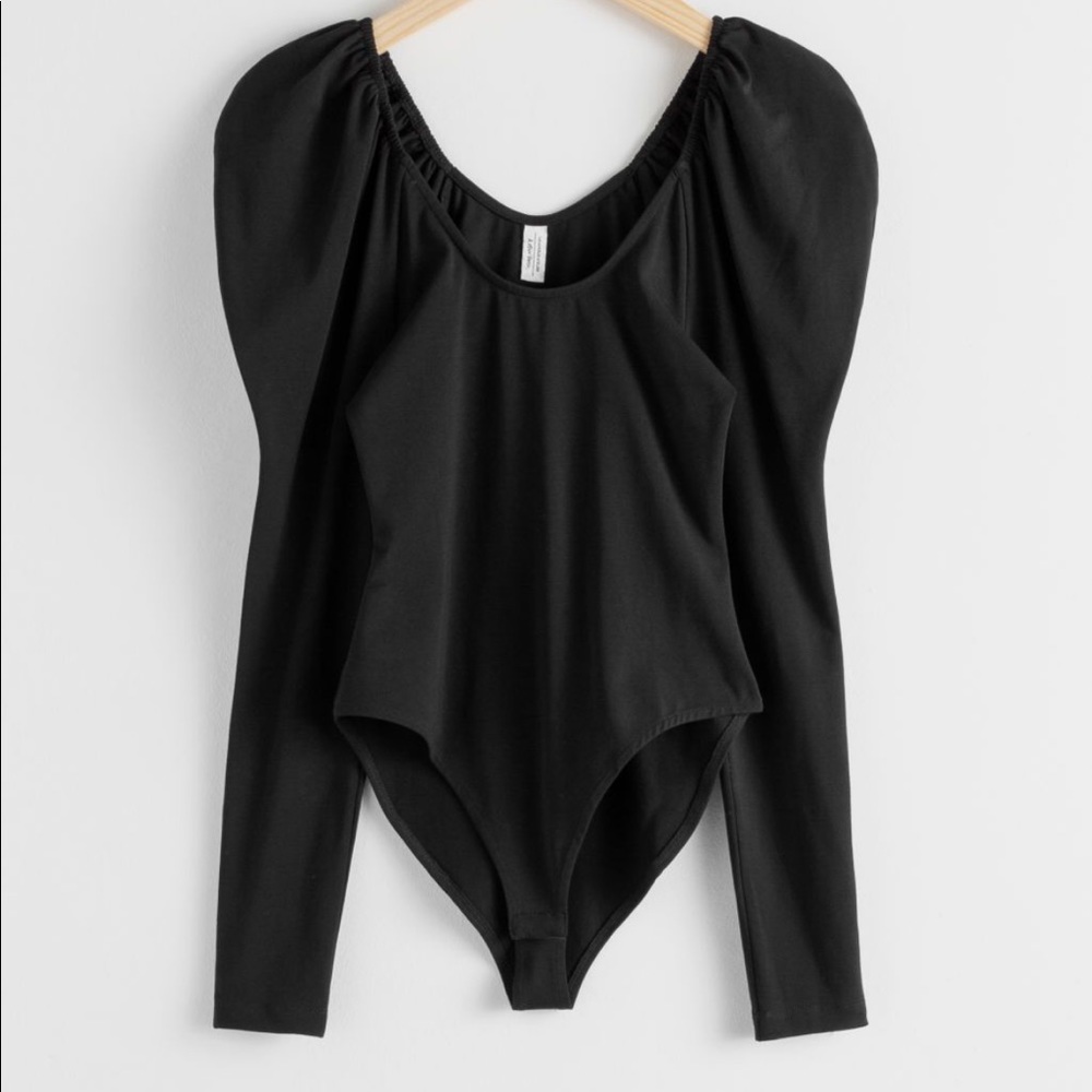 & Other Stories Puff Sleeve Black Bodysuit